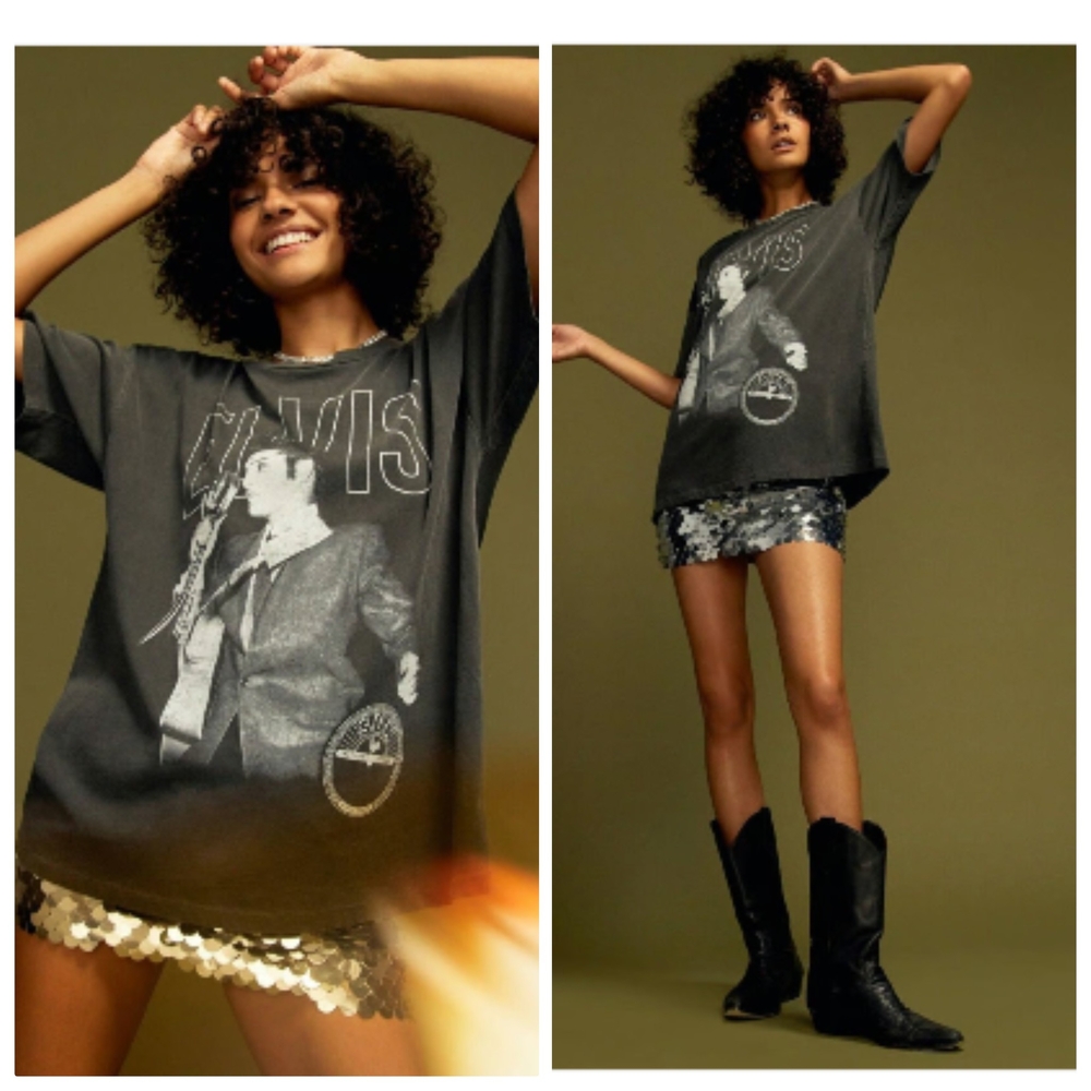 Daydreamer Charcoal Elvis Graphic Tee Medium Black Oversized T-Shirt Shirt